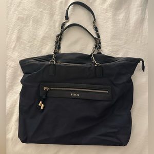 Tous Nylon Shoulder Tote Bag in Navy and Gold